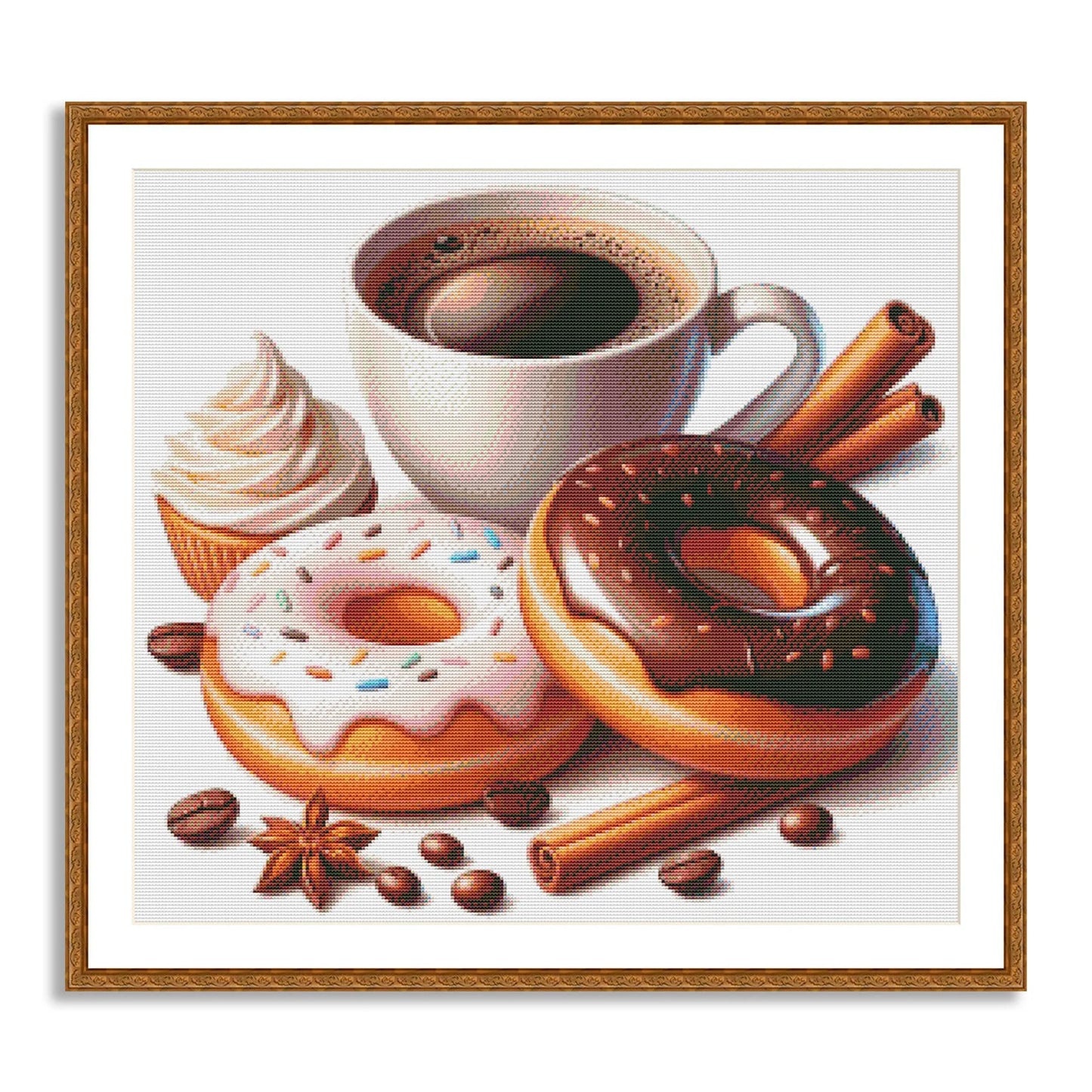 Donut with chocolate Cross Stitch Pattern Sweets Chocolate Donut Kitchen Decor A cup of coffee Dessert Embroidery Needlepoint chart PDF