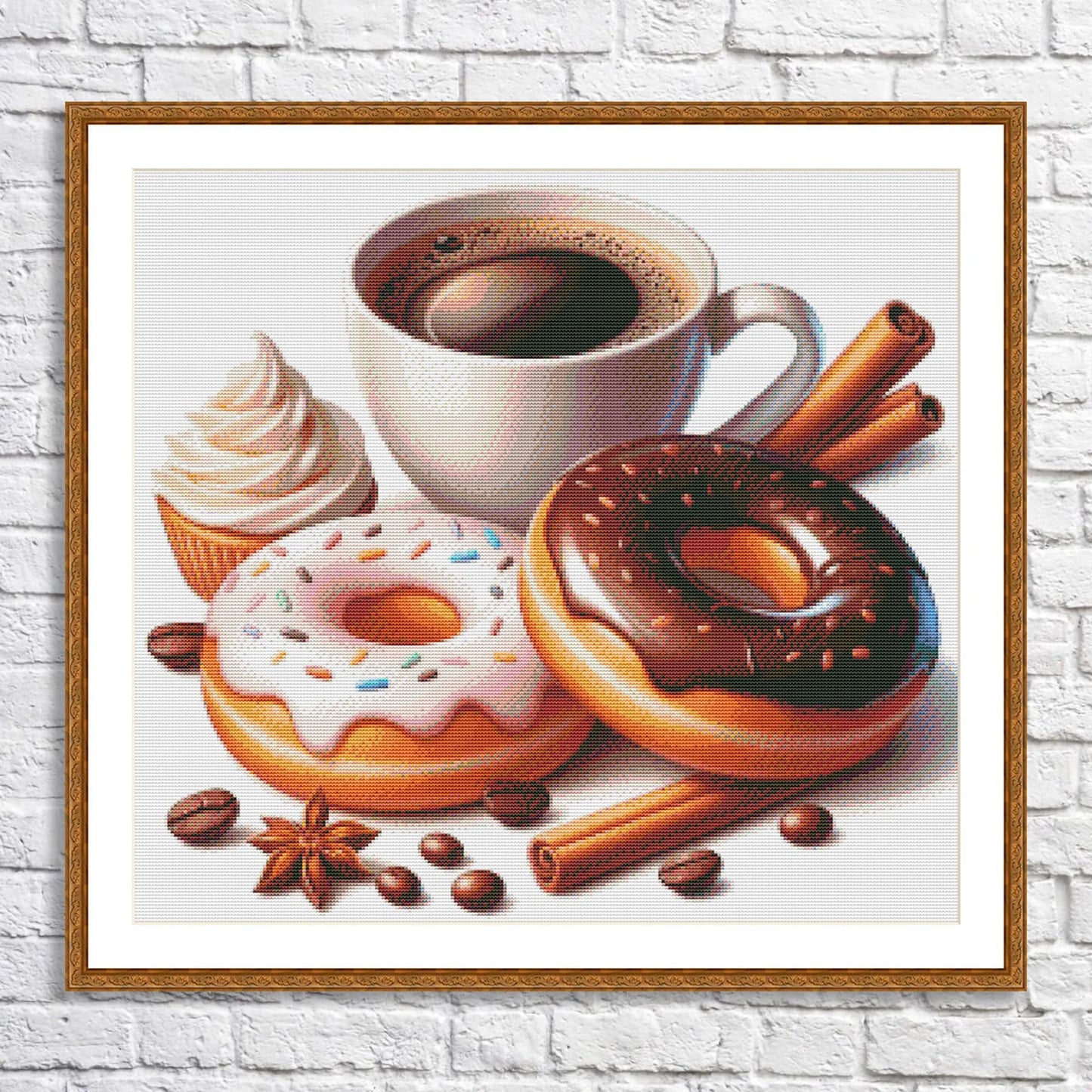 Donut with chocolate Cross Stitch Pattern Sweets Chocolate Donut Kitchen Decor A cup of coffee Dessert Embroidery Needlepoint chart PDF