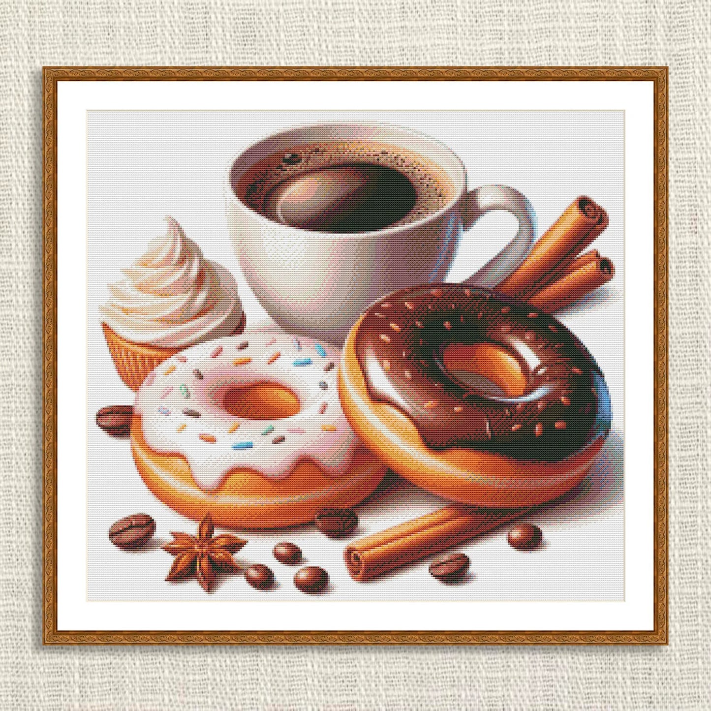 Donut with chocolate Cross Stitch Pattern Sweets Chocolate Donut Kitchen Decor A cup of coffee Dessert Embroidery Needlepoint chart PDF