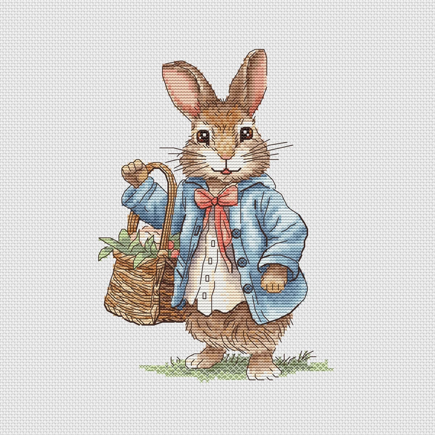 Rabbit lady and Rabbit gentleman Cross Stitch Pattern, with a basket of flowers Instant Download Spring Summer Decor PDF Digital File