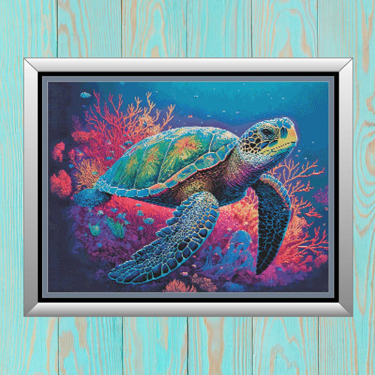Sea Turtle Cross Stitch Pattern - Colorful Coral Turtles Counted Cross-Stitch - Pattern Keeper Compatible Chart - Digital Download PDF File