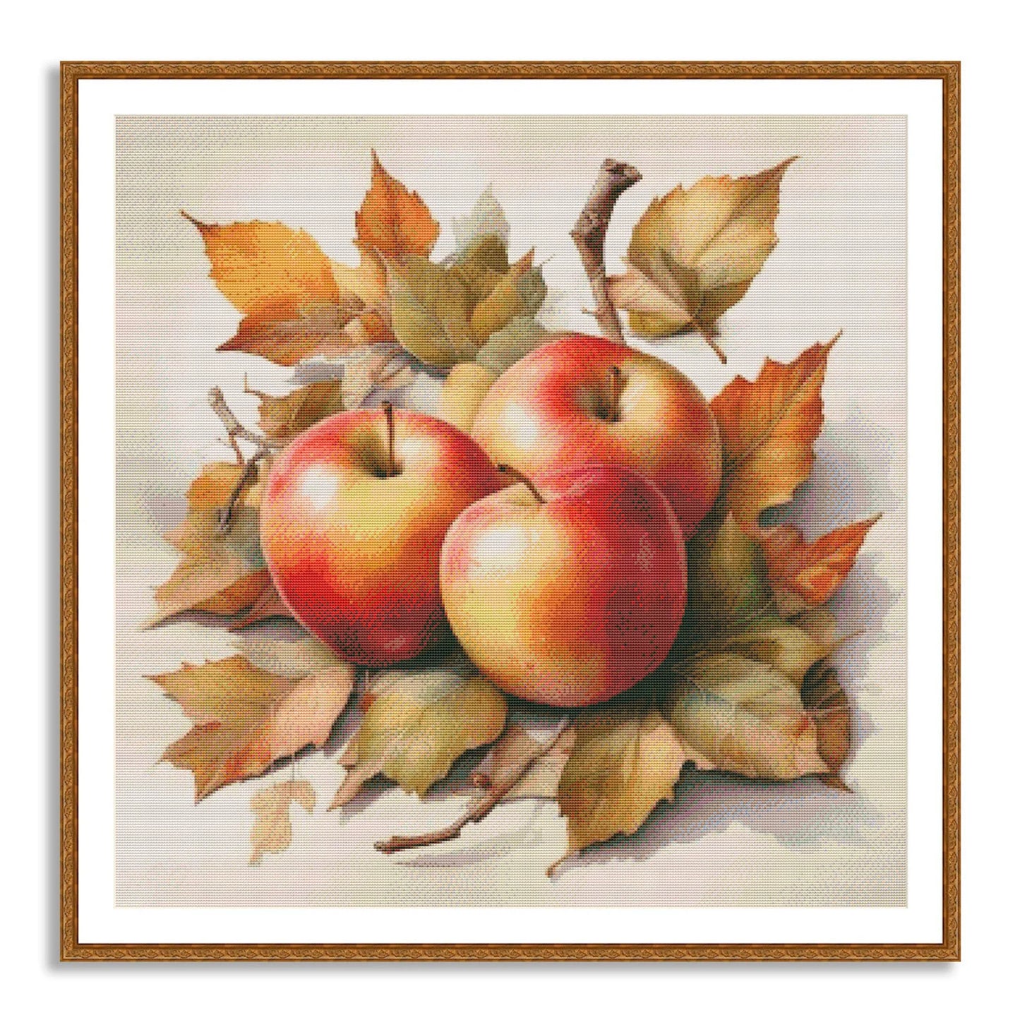 Autumn Apples Cross Stitch Pattern Kitchen Still Life Modern Decor Pattern Embroidery Needlepoint chart PDF Garden fruits Branch Leaves