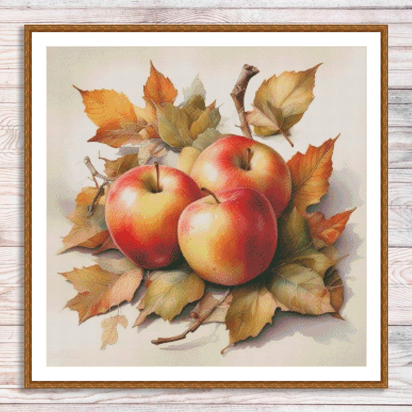 Autumn Apples Cross Stitch Pattern Kitchen Still Life Modern Decor Pattern Embroidery Needlepoint chart PDF Garden fruits Branch Leaves