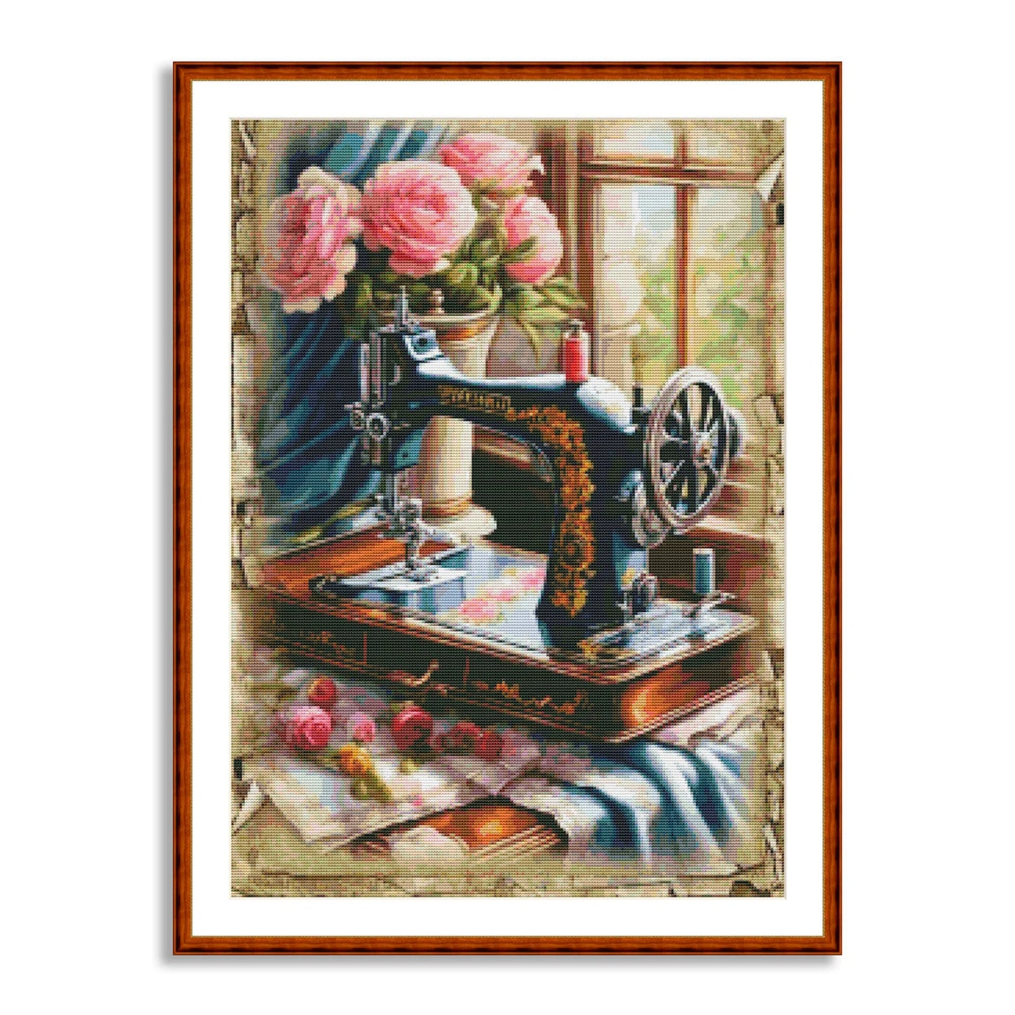 Vintage sewing machine Counted Cross Stitch Pattern Bouquet of roses Digital Pattern Sewing room Pattern Hand Embroidery Needlepoint chart