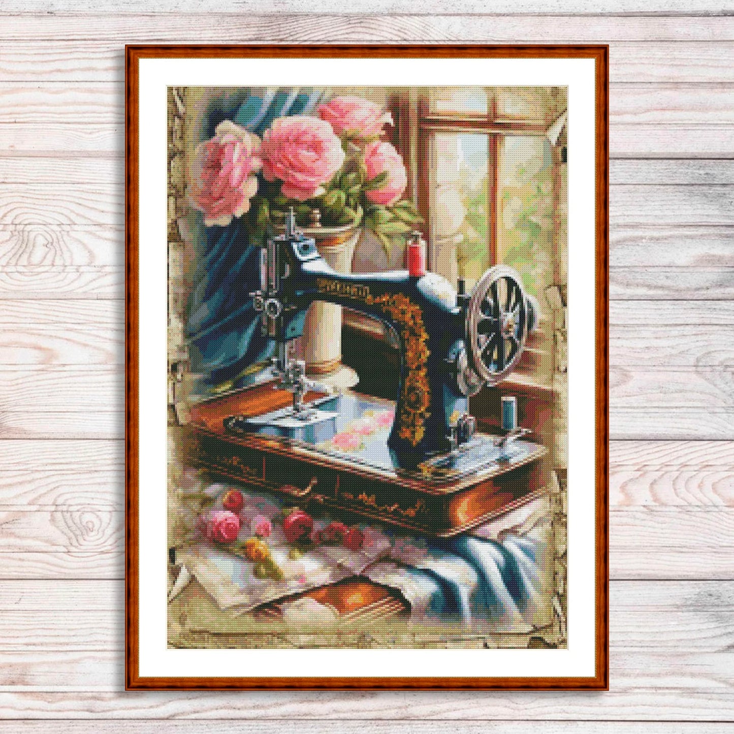 Vintage sewing machine Counted Cross Stitch Pattern Bouquet of roses Digital Pattern Sewing room Pattern Hand Embroidery Needlepoint chart