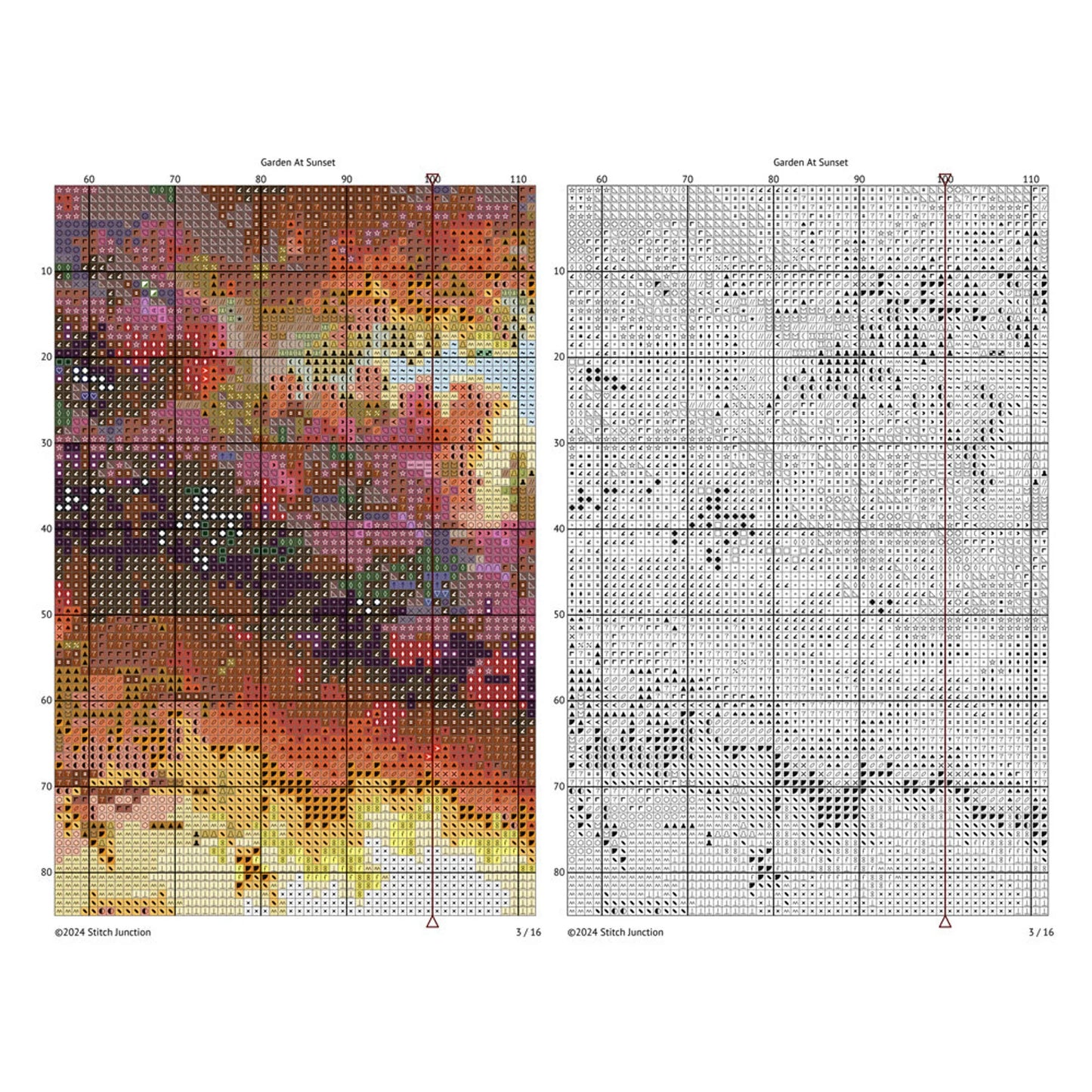 Sunset Garden Stitch Pattern, Serene Landscape Cross Stitch Pattern, Full Coverage Cross Stitch Pattern, Digital Download