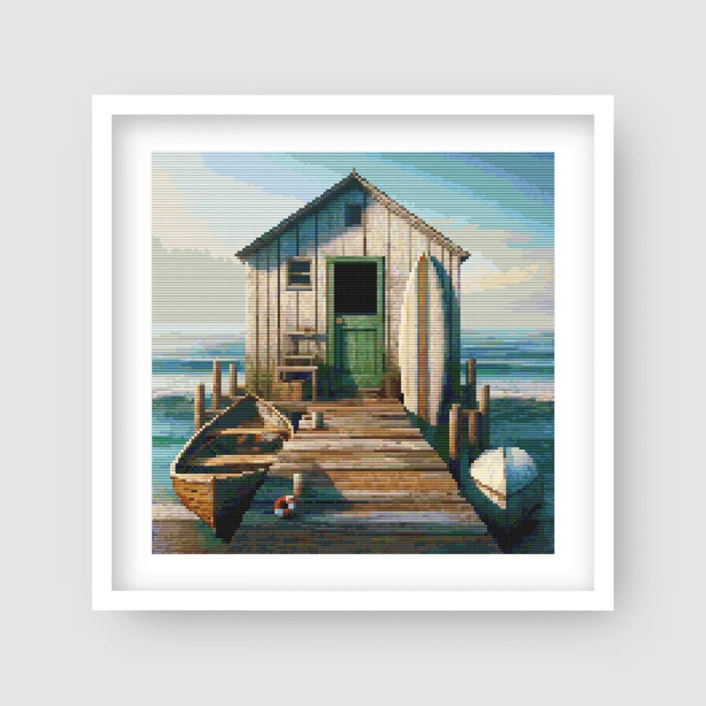 Boat Shed Cross Stitch Pattern, Full Coverage Cross Stitch, Advanced Cross Stitch Pattern, Instant Download.