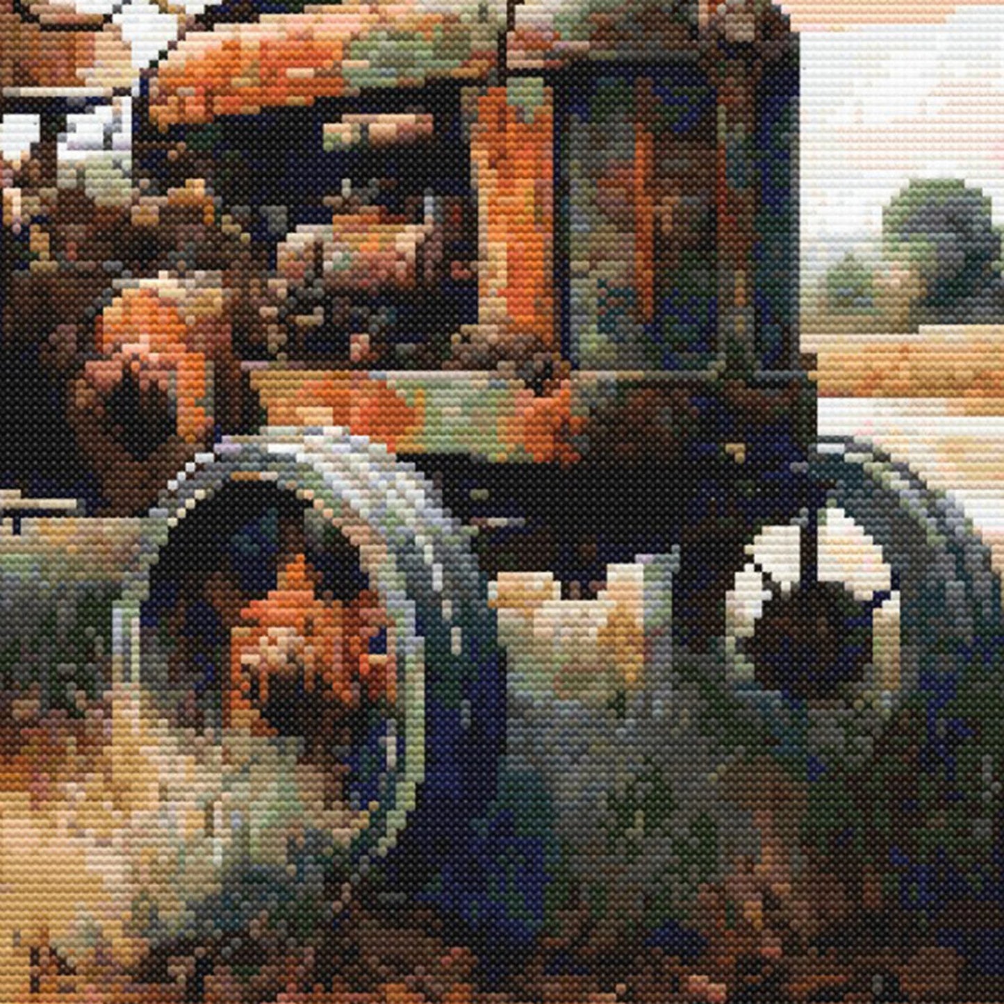 Vintage Farm Tractor Cross Stitch Pattern – Rustic Countryside Needlework Design. Digital Download