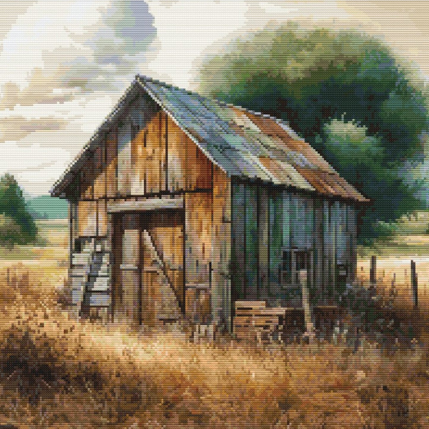 Rustic Barn Cross Stitch Pattern – Countryside Farmhouse Needlework. Digital Download