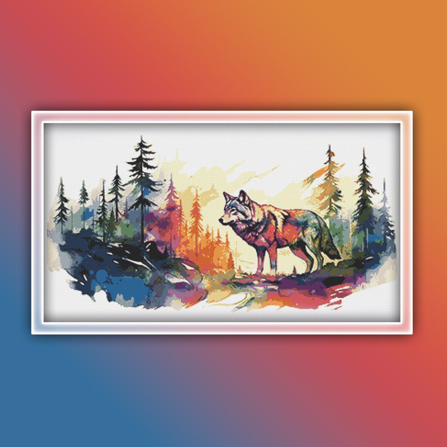 Wolf Cross Stitch Pattern 8 Instant PDF Download - Wolf Watercolor Cross Stitch Pattern - Animal Cross Stitch Pattern
