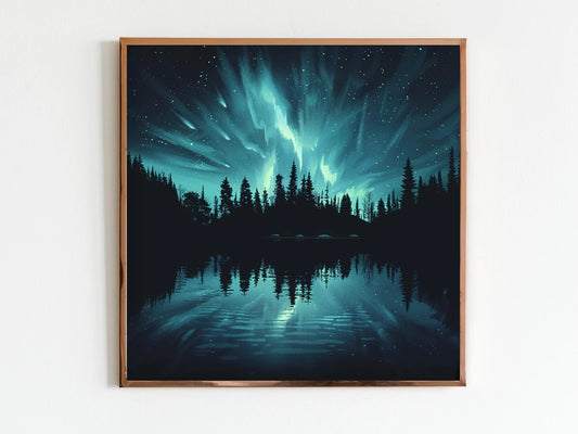 Northern Lights Cross Stitch Pattern X-Stitch Landscape Cottagecore Needlework Forest Camping Lake Aurora Borealis Sewing Embroidery