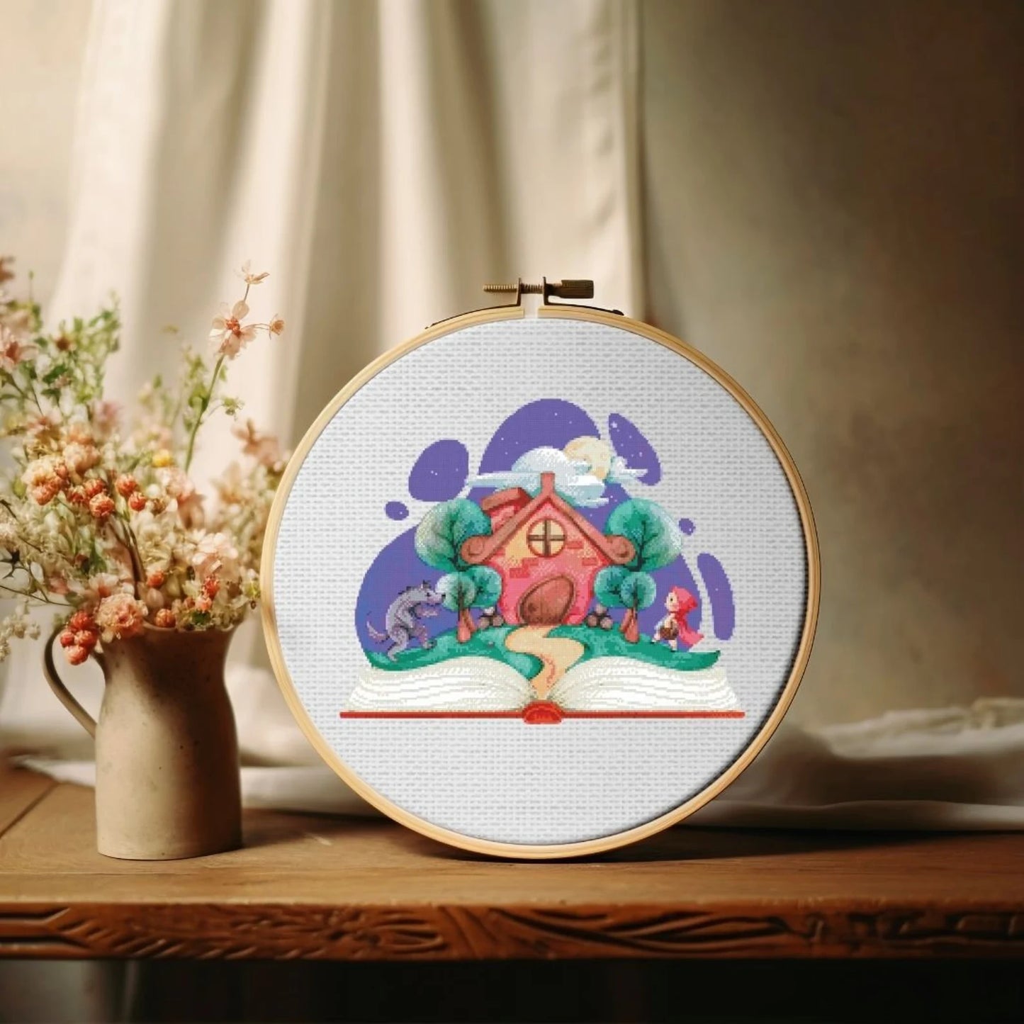 Wolf And Girl Story Book Cross Stitch Pattern ,Art X Stitch , Instant Download, Pdf , Fairytale Story Book