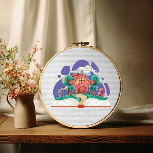 Wolf And Girl Story Book Cross Stitch Pattern ,Art X Stitch , Instant Download, Pdf , Fairytale Story Book