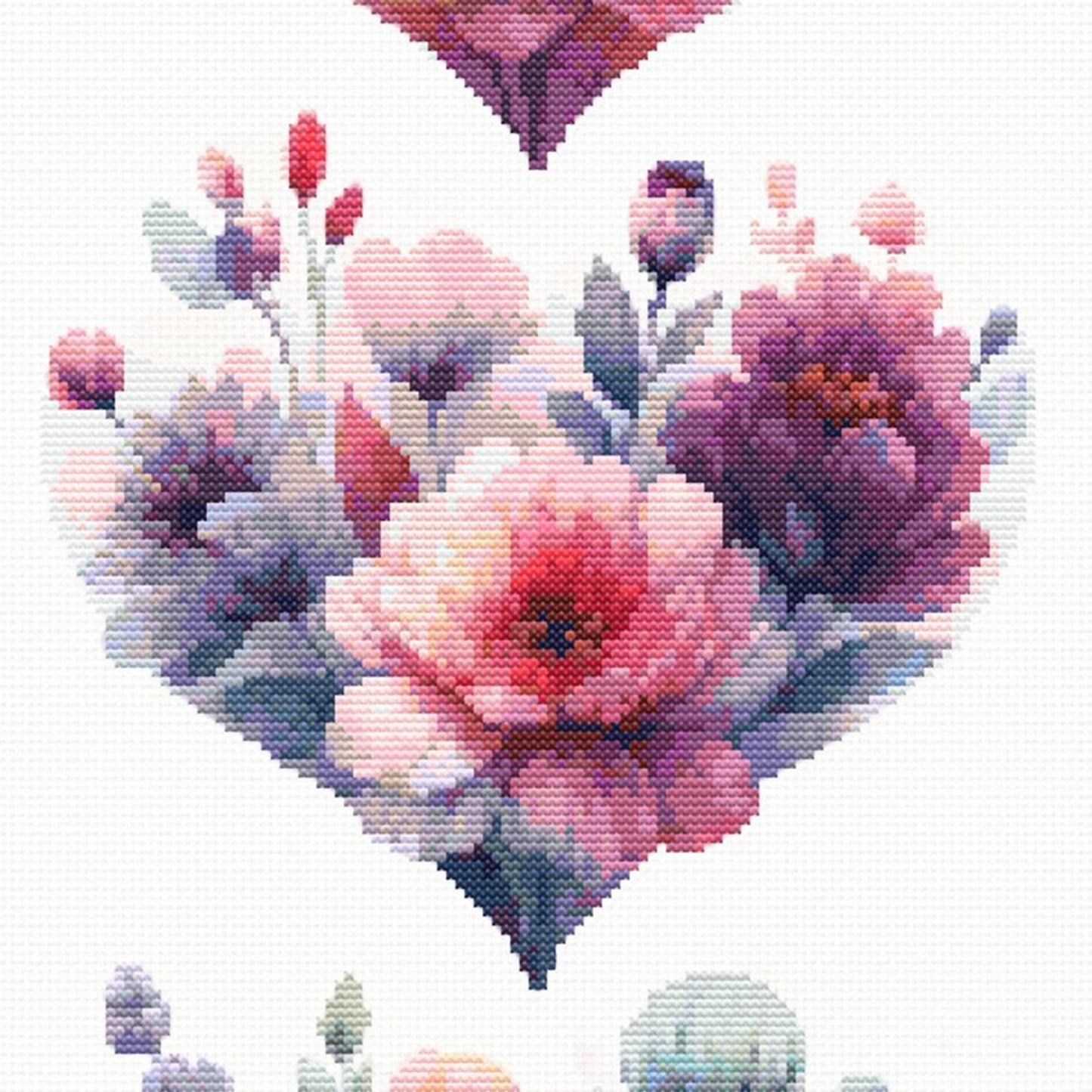 Blooming Hearts Trio Cross Stitch Pattern, Floral Cross Stitch Pattern, Heart Cross Stitch Pattern, Flower Embroidery. Digital PDF Download