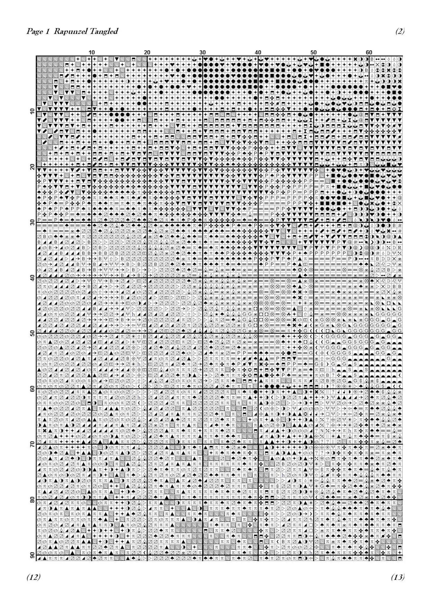 Cross Stitch Pattern PDF "Tangled" DMC 128 Solid Colors, 640w X 427h Stitches, Size on 18th Count: 91w X 60h cm (36w" X 24h")