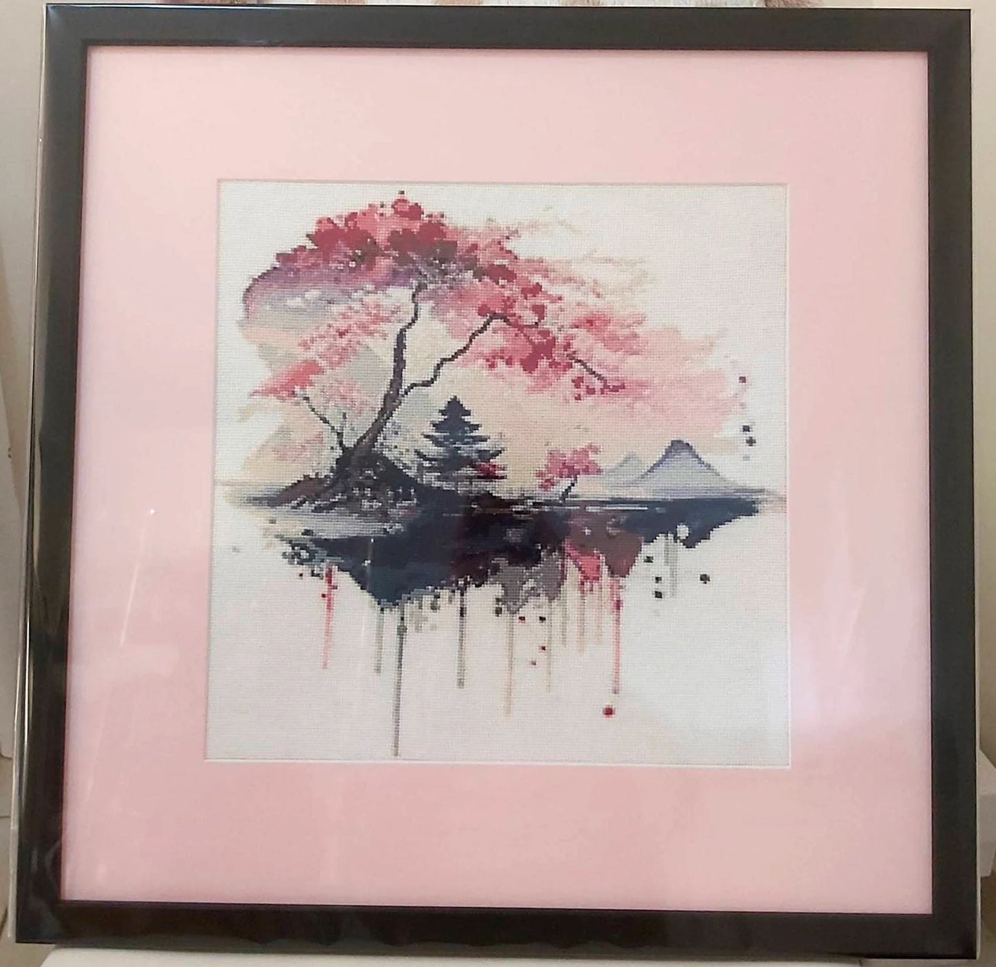 Japanese Landscape Cross Stitch Pattern 13 Instant PDF Download - Cherry Blossom Tree Watercolor Cross Stitch Pattern - Japan Cross Stitch
