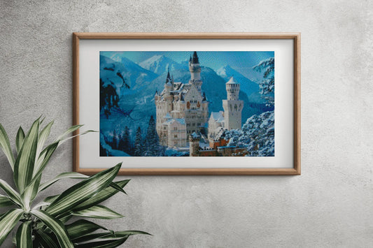 Neuschwanstein Castle Cross Stitch Pattern , Famous Paintings X Stitch , Instant Download , Digital File , Winter Landscape