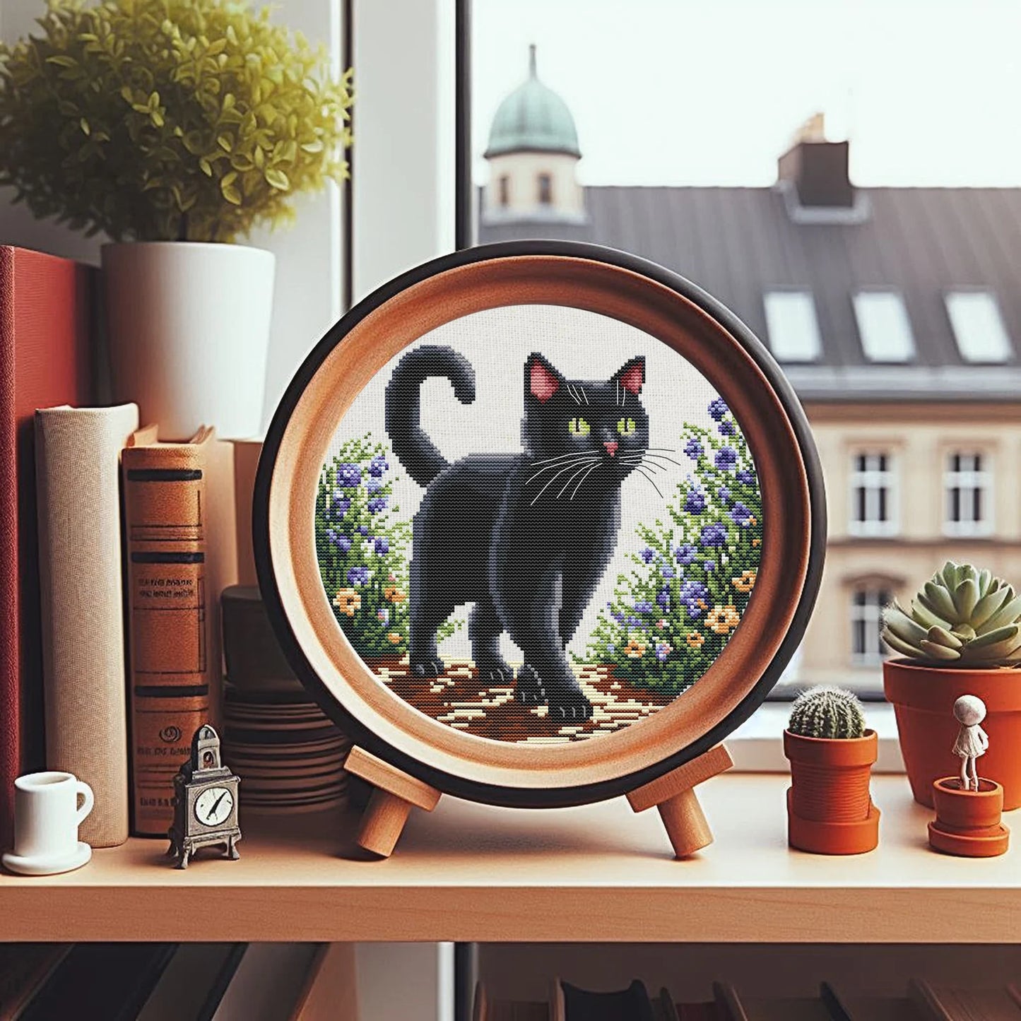 Black Cat Cross Stitch Pattern, Cross Stitch, punto de cruz, point de croix, Cross Stitch Pattern Flower, Cat Cross Stitch Pattern
