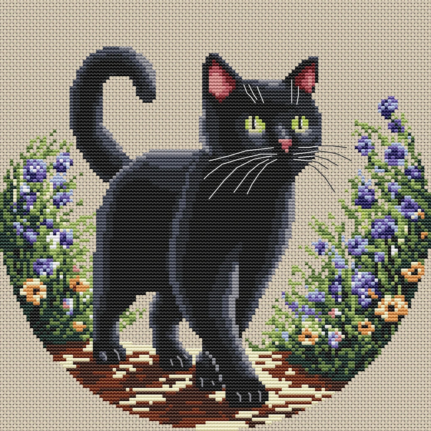 Black Cat Cross Stitch Pattern, Cross Stitch, punto de cruz, point de croix, Cross Stitch Pattern Flower, Cat Cross Stitch Pattern