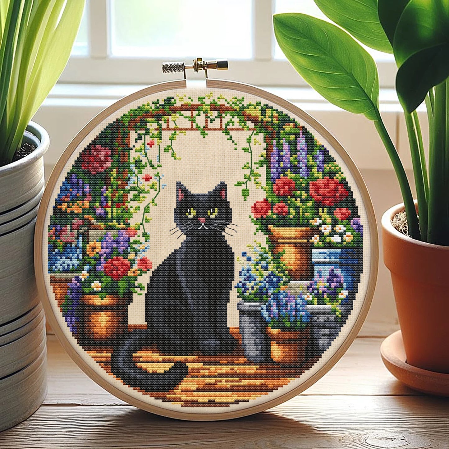 Set of Two Black Cat Cross Stitch Pattern, Cat Cross Stitch, punto de cruz, Cross Stitch Pattern Flower, punto de cruz