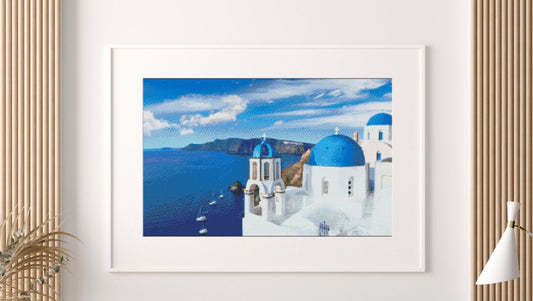 Blue Santorini Cross Stitch Pattern , Instant Download , Digital File , Pdf , Greece X Stitch Chart , Greek Island , Sea Landscape