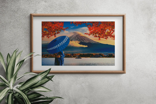 Geisha Cross Stitch Pattern , Instant Download , Digital File , Mount Fuji , Autumnal Forest, Japanese X Stitch Chart