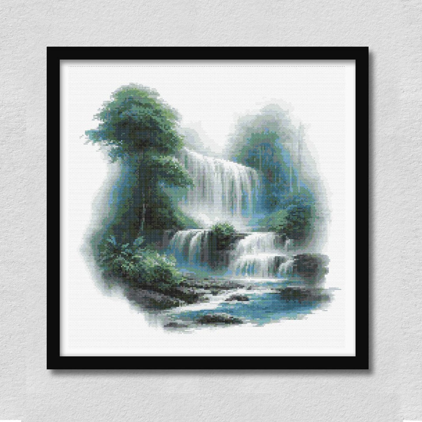 Misty Waterfall Cross Stitch Pattern, Serene Nature Embroidery, DIY Wall Decor, Peaceful Sanctuary Home Decoration. PDF Download