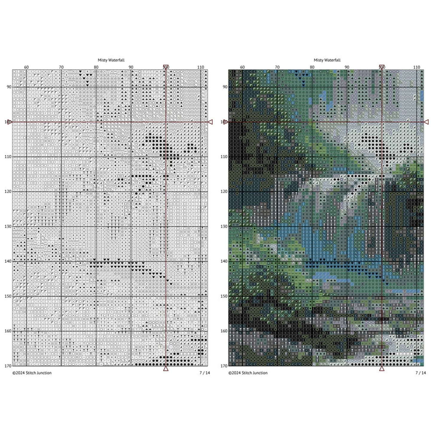 Misty Waterfall Cross Stitch Pattern, Serene Nature Embroidery, DIY Wall Decor, Peaceful Sanctuary Home Decoration. PDF Download