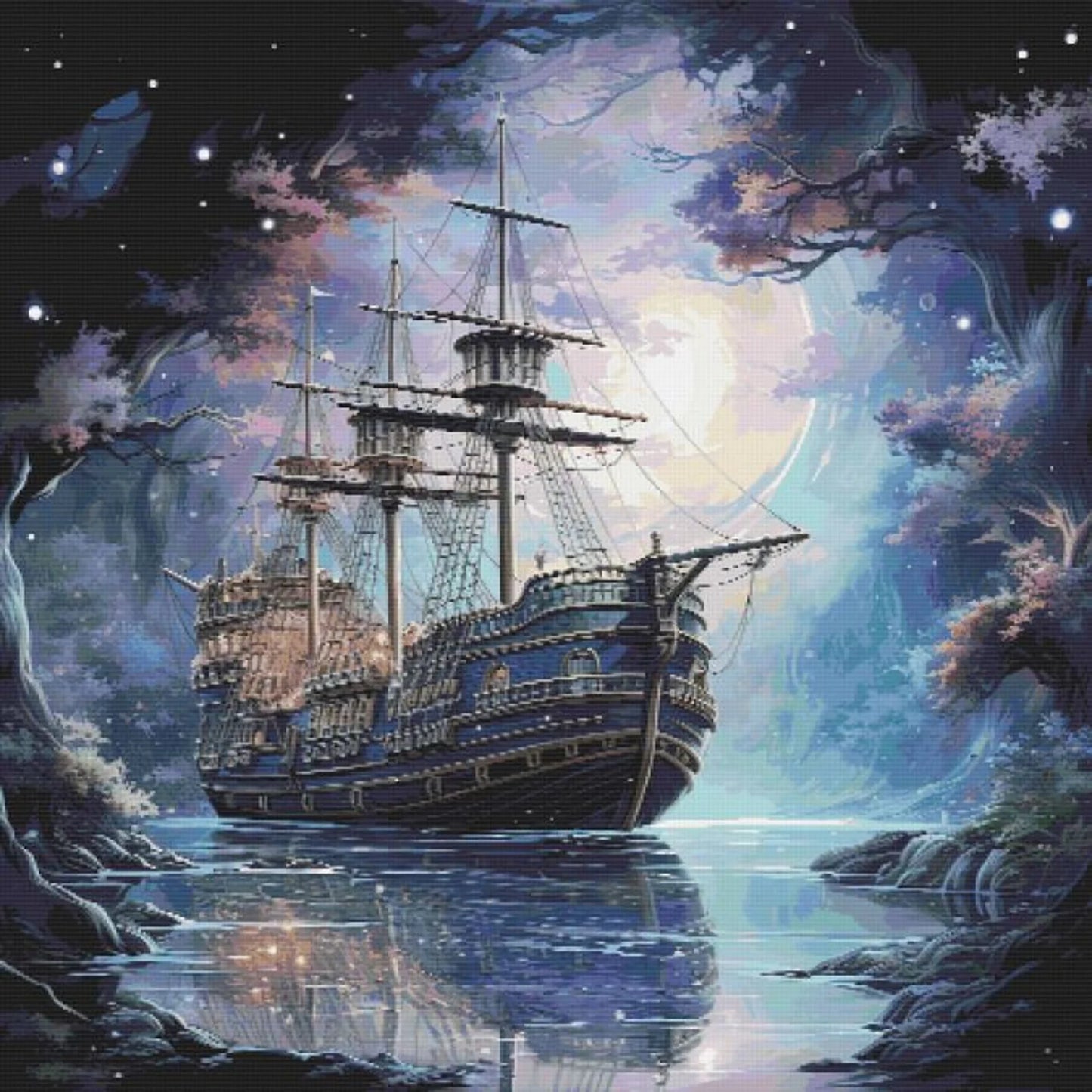 Ship in the night cross stitch pattern full coverage PDF