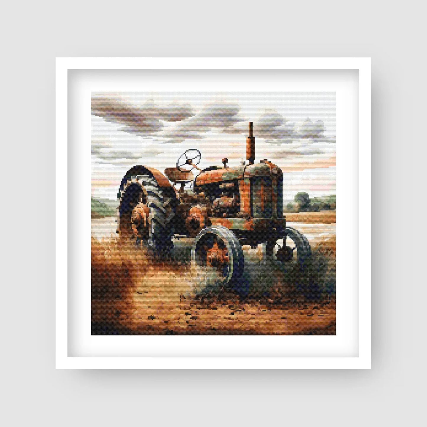 Vintage Farm Tractor Cross Stitch Pattern – Rustic Countryside Needlework Design. Digital Download