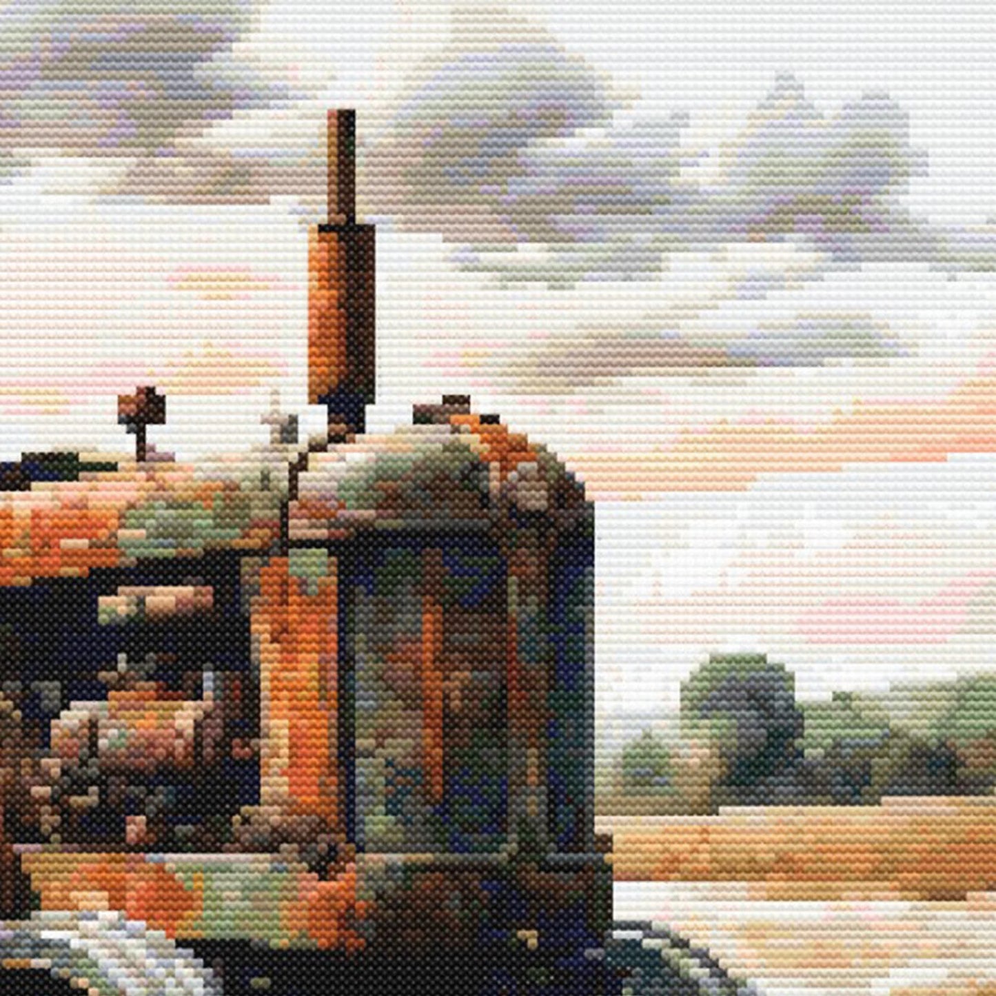 Vintage Farm Tractor Cross Stitch Pattern – Rustic Countryside Needlework Design. Digital Download