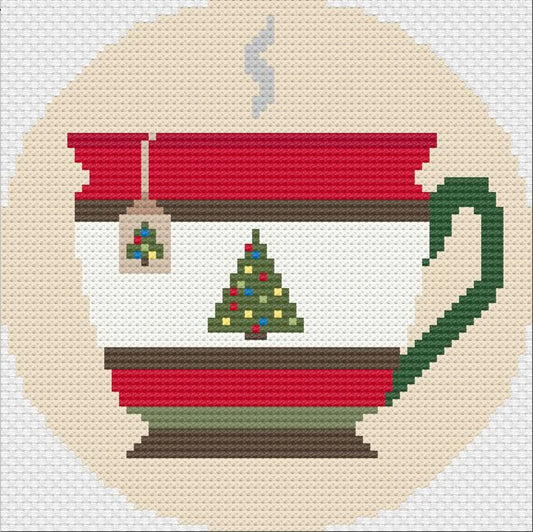 Christmas Teacup Needlepoint Pattern, Christmas Tree Teacup, Holiday Theme Needlepoint Pattern, Christmas Tree Needlepoint, Holiday Teacup