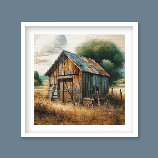 Rustic Barn Cross Stitch Pattern – Countryside Farmhouse Needlework. Digital Download