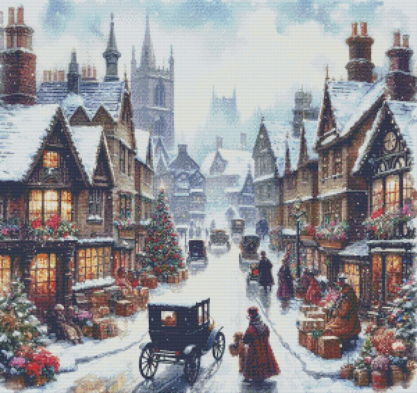 PDF Victorian Christmas Street Cross Stitch pattern, Christmas Village Cross Stitch, Gift design, PDF Instant Download.