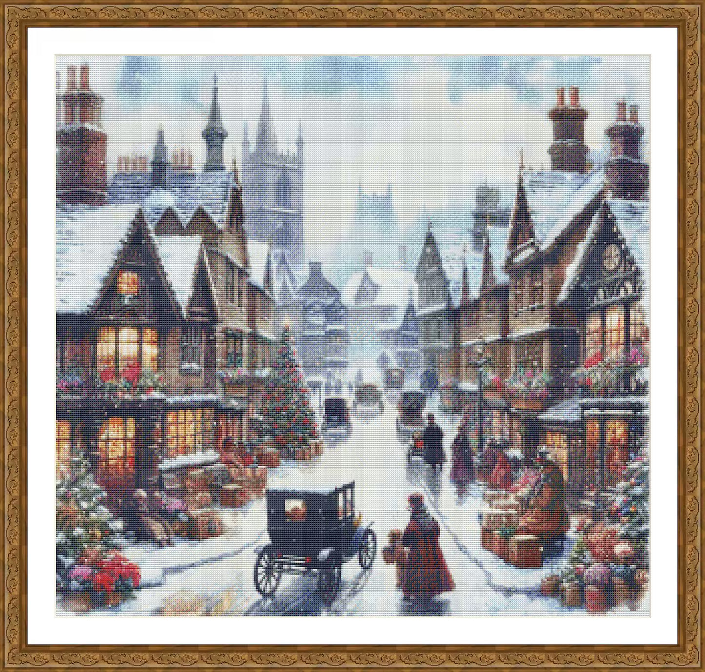 PDF Victorian Christmas Street Cross Stitch pattern, Christmas Village Cross Stitch, Gift design, PDF Instant Download.