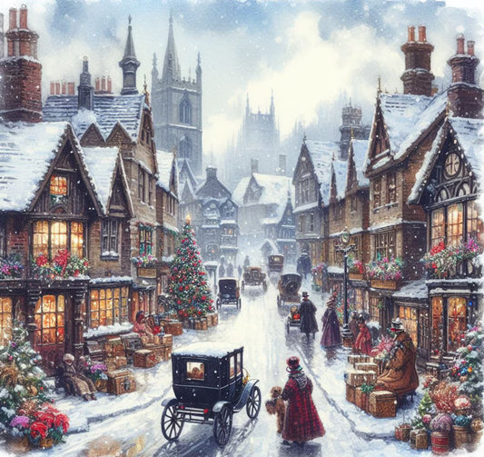 PDF Victorian Christmas Street Cross Stitch pattern, Christmas Village Cross Stitch, Gift design, PDF Instant Download.