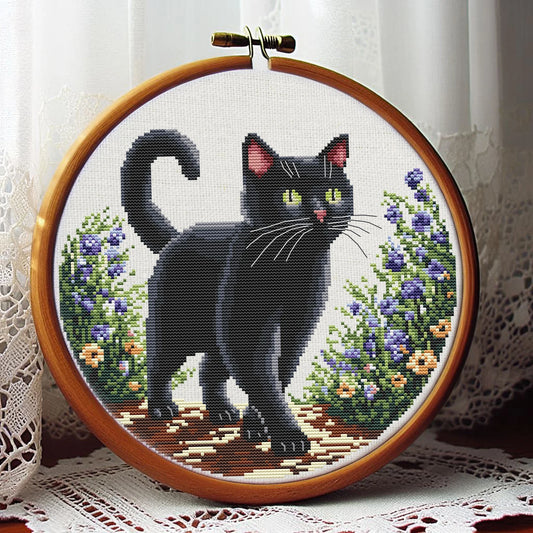 Black Cat Cross Stitch Pattern, Cross Stitch, punto de cruz, point de croix, Cross Stitch Pattern Flower, Cat Cross Stitch Pattern
