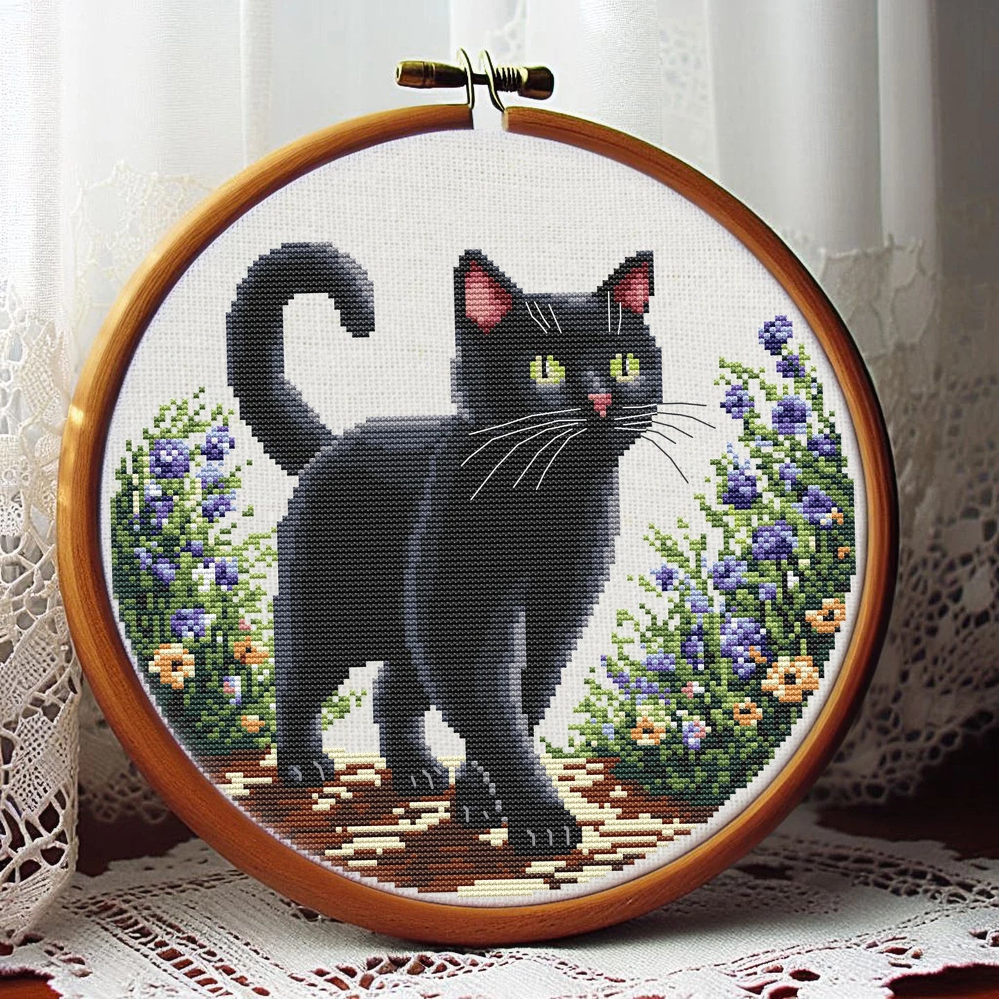Set of Two Black Cat Cross Stitch Pattern, Cat Cross Stitch, punto de cruz, Cross Stitch Pattern Flower, punto de cruz