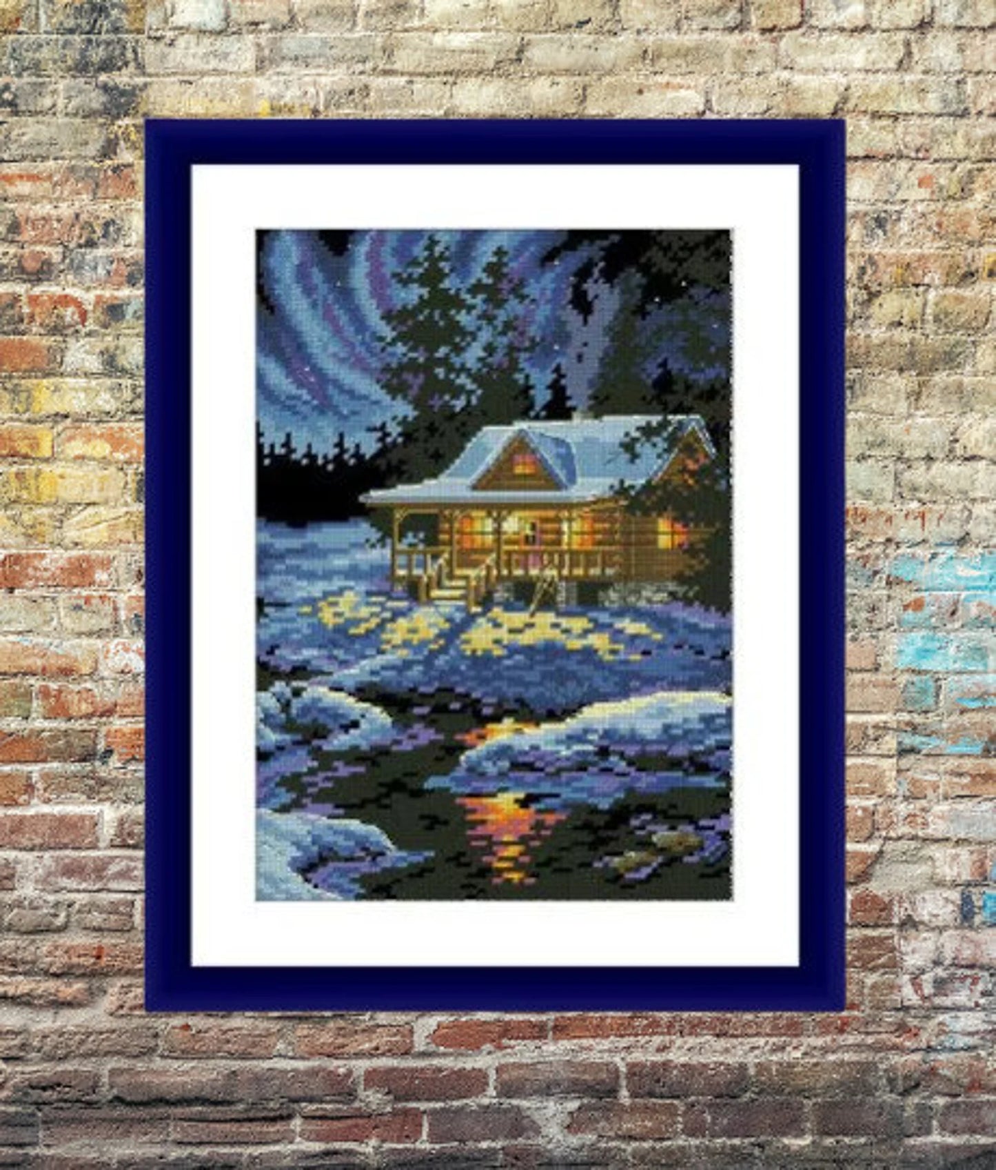 Winter Cottage Counted cross stitch pattern winter landscape Digital cross stitch chart winter woodland PDF christmas cross stitch pattern