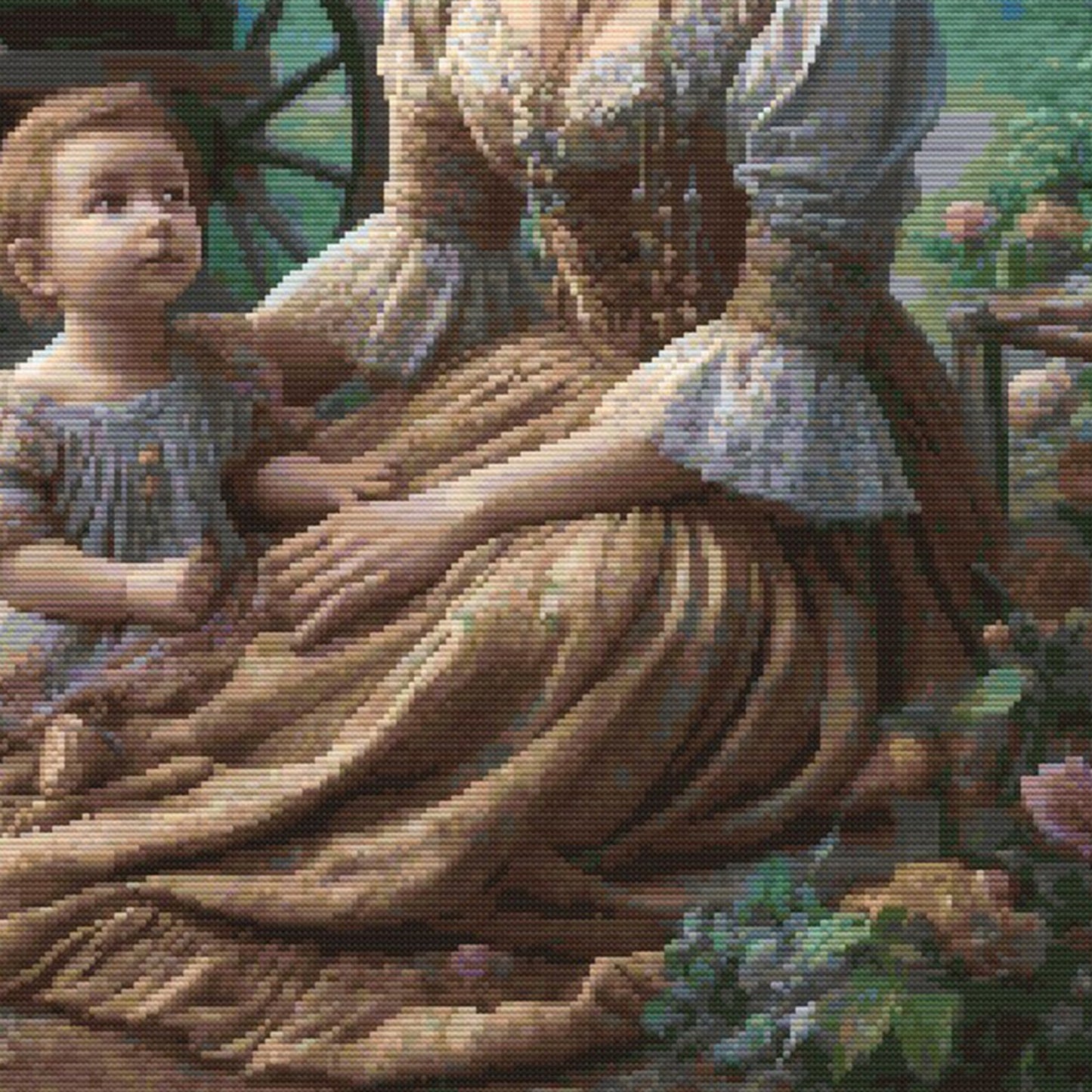 Victorian Garden Cross Stitch Pattern - Mother and Child in Vintage Dress by Old Cart Embroidery Design, Digital PDF Download.