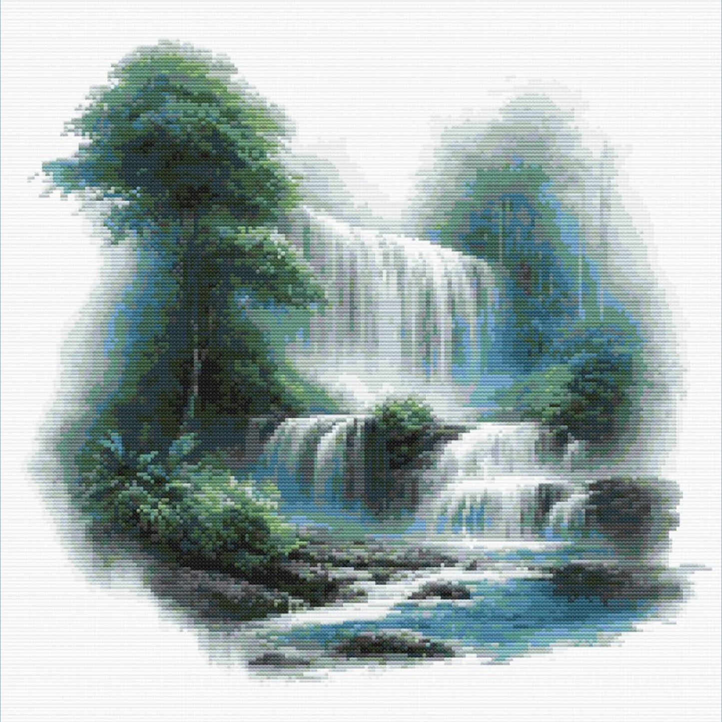 Misty Waterfall Cross Stitch Pattern, Serene Nature Embroidery, DIY Wall Decor, Peaceful Sanctuary Home Decoration. PDF Download