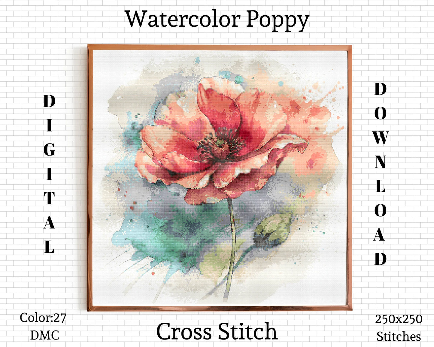 Flower Cross Stitch Pattern | Poppy Cross Stitch | Flower Embroidery Design | Modern Cross Stitch | Flower Cross Stitch Kits