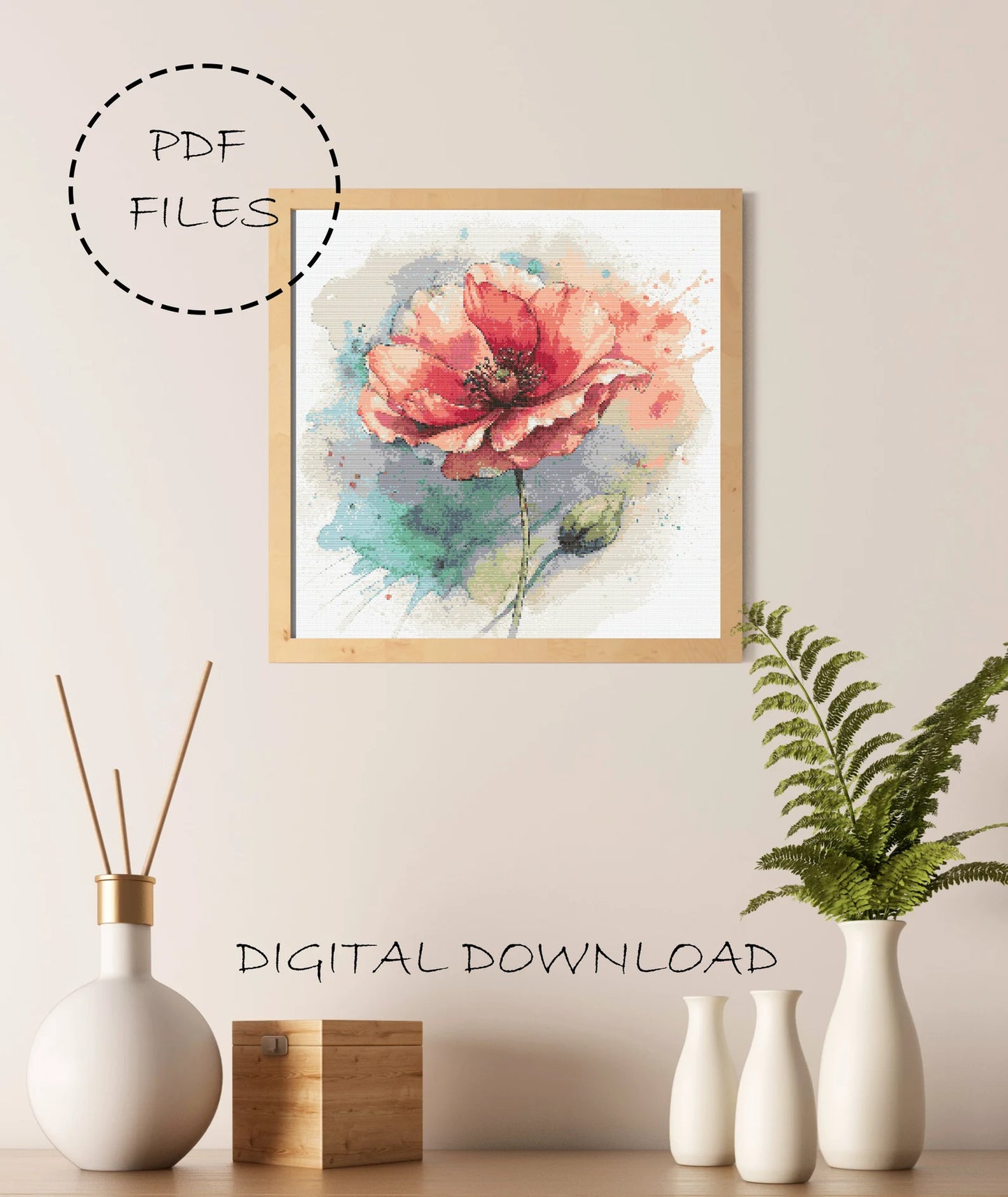 Flower Cross Stitch Pattern | Poppy Cross Stitch | Flower Embroidery Design | Modern Cross Stitch | Flower Cross Stitch Kits