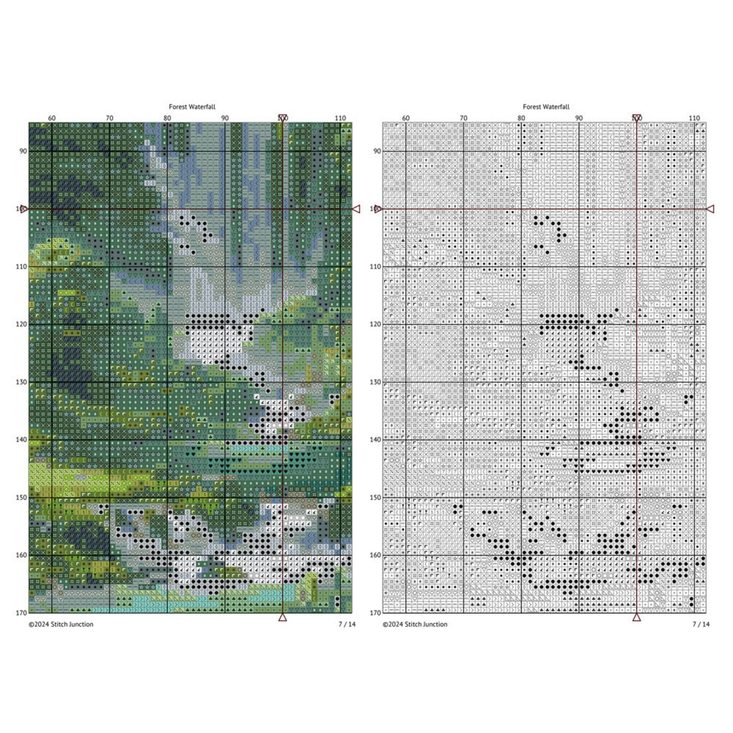 Forest Waterfall Cross Stitch Pattern, Digital Download, Nature Landscape Embroidery, Needlepoint Craft, Digital PDF Download.
