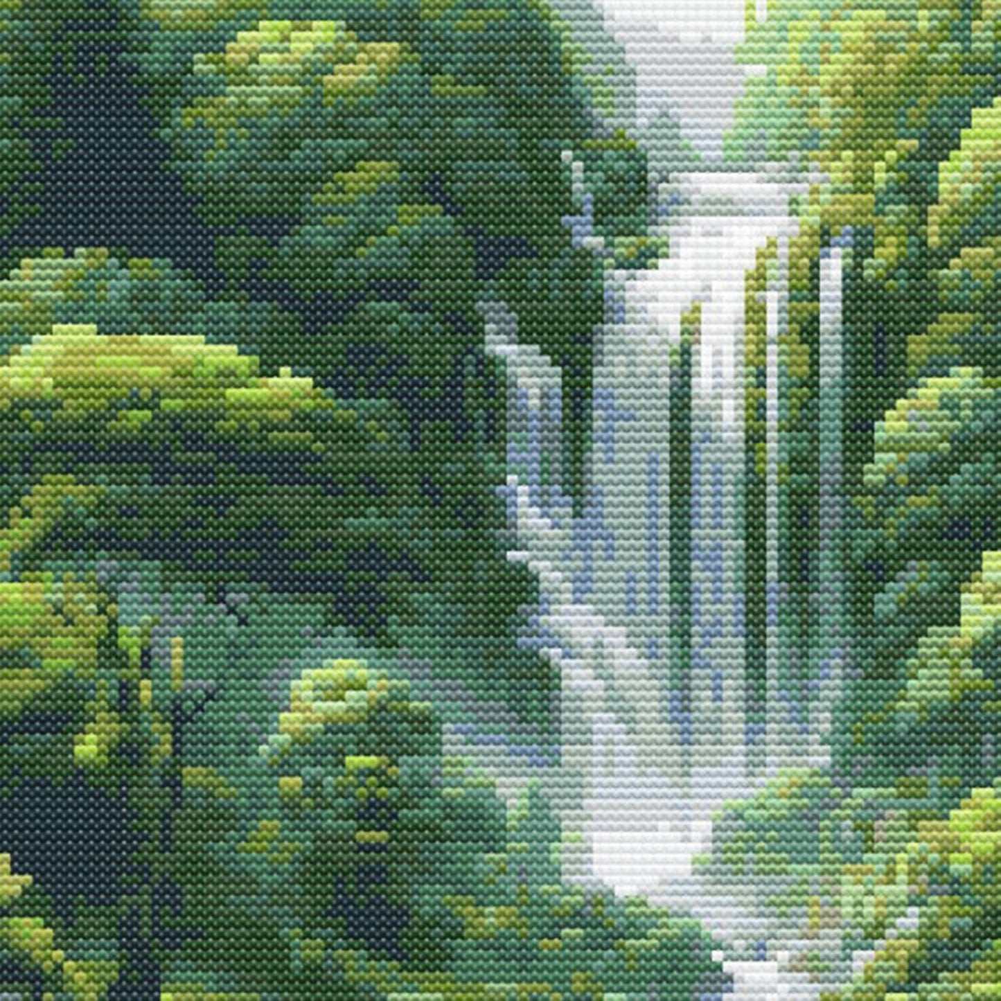 Forest Waterfall Cross Stitch Pattern, Digital Download, Nature Landscape Embroidery, Needlepoint Craft, Digital PDF Download.