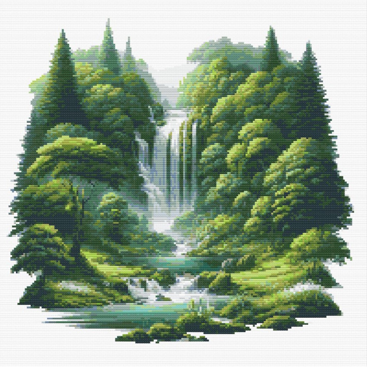 Forest Waterfall Cross Stitch Pattern, Digital Download, Nature Landscape Embroidery, Needlepoint Craft, Digital PDF Download.