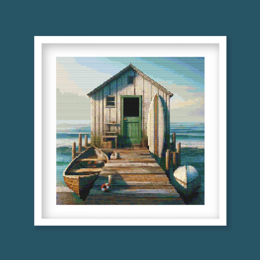 Boat Shed Cross Stitch Pattern, Full Coverage Cross Stitch, Advanced Cross Stitch Pattern, Instant Download.