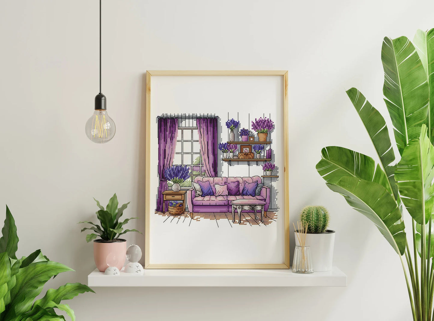 Lavender Cross Stitch Patterns, Lavender cross pattern, Interior embroidery, Decorative embroidery, Lavender room embroidery