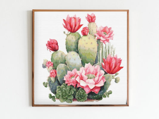 Cactus Floral Cross Stitch Sewing Embroidery Pattern Instant DMC Download X-Stitch Landscape Cottagecore Needlework Arizona Botanical Cute