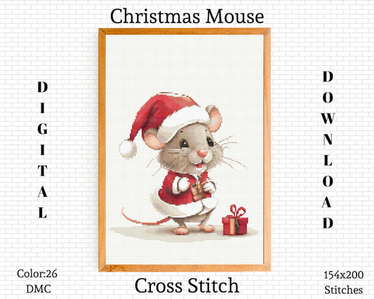 Christmas Animal Cross Stitch | Mouse Cross Stitch | Christmas Embroidery Pattern | Instant Download Pdf